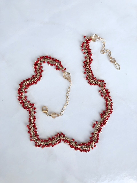 Austrian Crystal, Cluster {Red} Chain, Gold Necklace